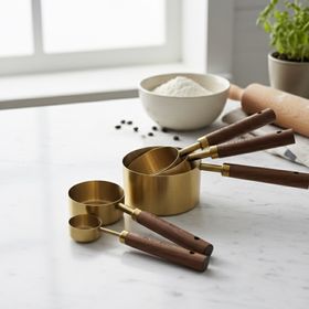 ست ۵ عددی  پیمانه استیل دسته چوبی